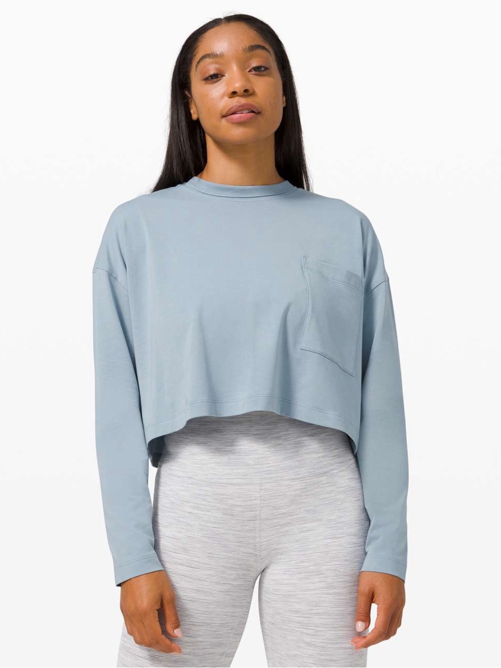 Lululemon Check The Box Long Sleeve Cropped Shirt in Chambray